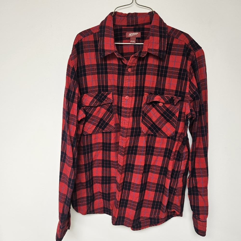 Arizona Jean Company Red and Navy Checkered Flannel Womens Shirt